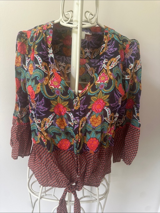 Maeve Tops - Maeve Multicolor Floral Paisley Tie-Front Blouse